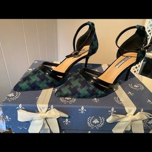 Green and Black Plaid slip on Heels